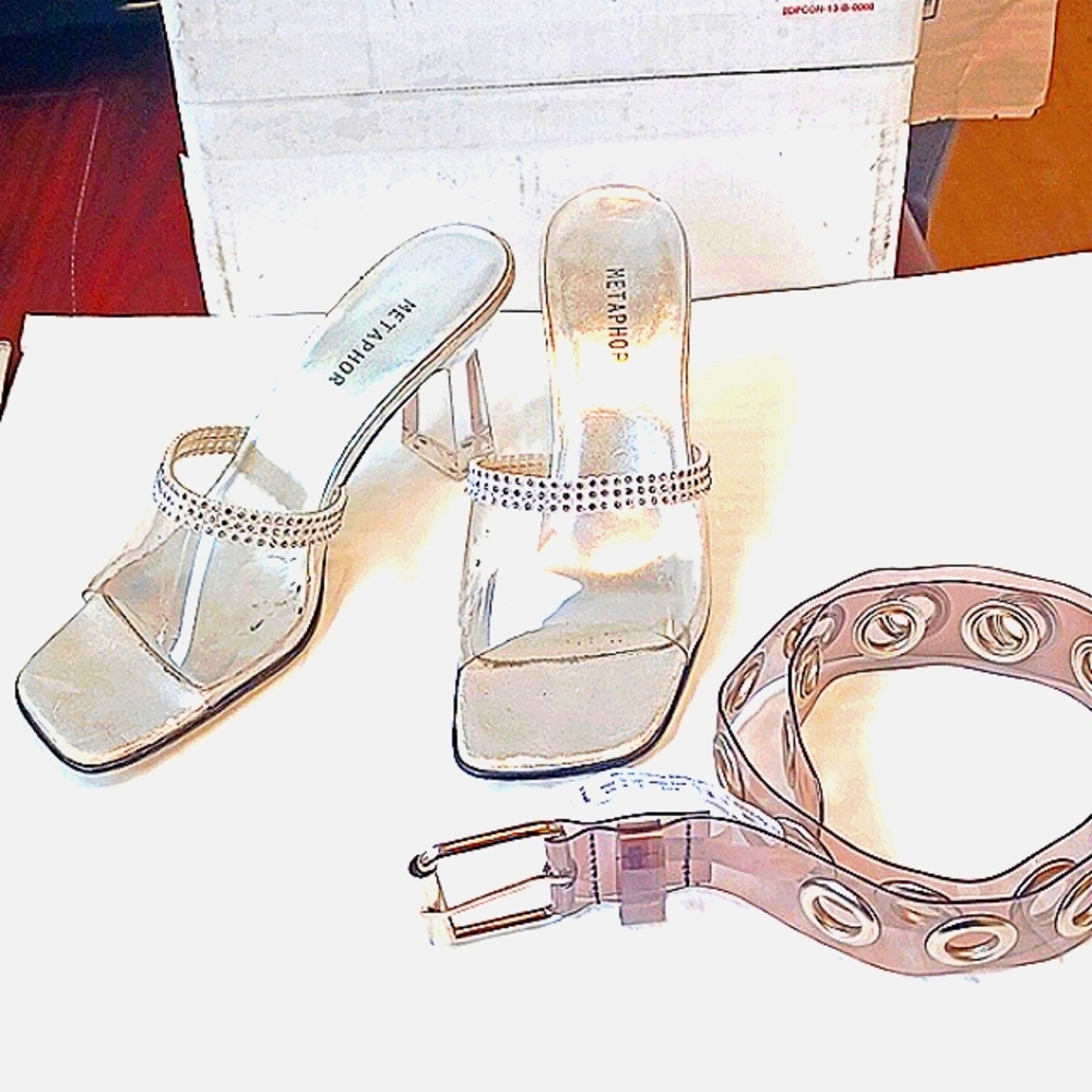 Cute set: Jelly shoes and belt smoke Size 7 Metaphor,  XS belt. Most comfy shoe!